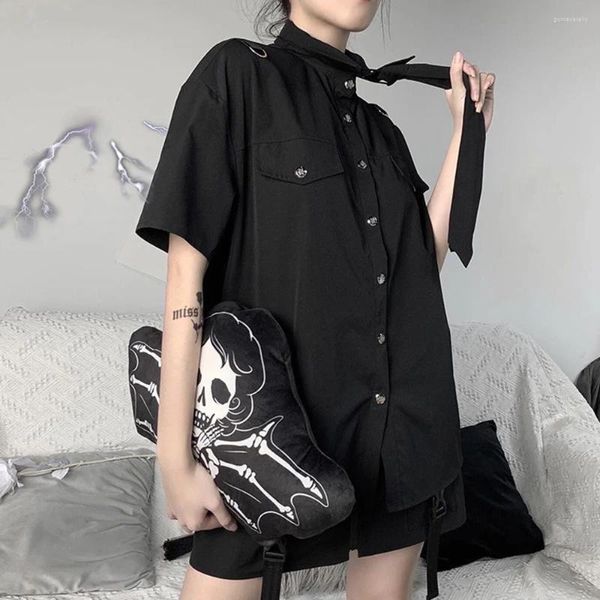 Frauenpolos Gothic Shirt Frauen Japaner Style Chic Krawatte Schwarze Hemden 2024 STRASSWEISE HARAJUKU GURM SOMMERS SOMMLUNG LOSSE Taschen Preppy Preppy