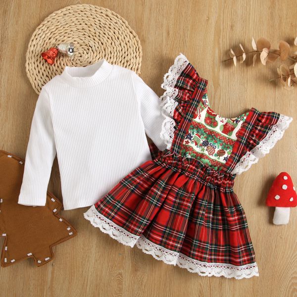 Sets Mababy 024m Weihnachtsmädchenkleidung Set Kleinkind Neugeborene Baby -Strick -Tops Plaid Spitzenkleid Hosentuch Röhrchen Weihnachts -Outfits D01