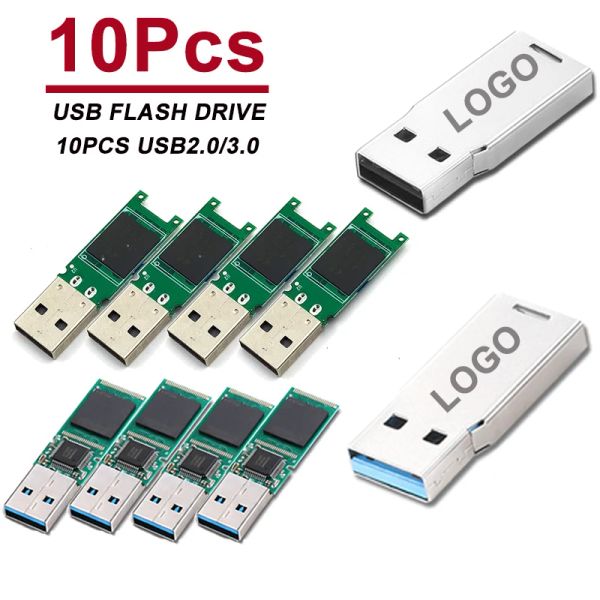 Unidades 10pcs/lote USB 3.0 Flash Drive 64 GB 128 GB USB 2.0 Pen Drive 1 GB 2GB 4GB 8GB 16GB Memory Sticks Chip semifinizado logotipo de 32 GB de logotipo livre