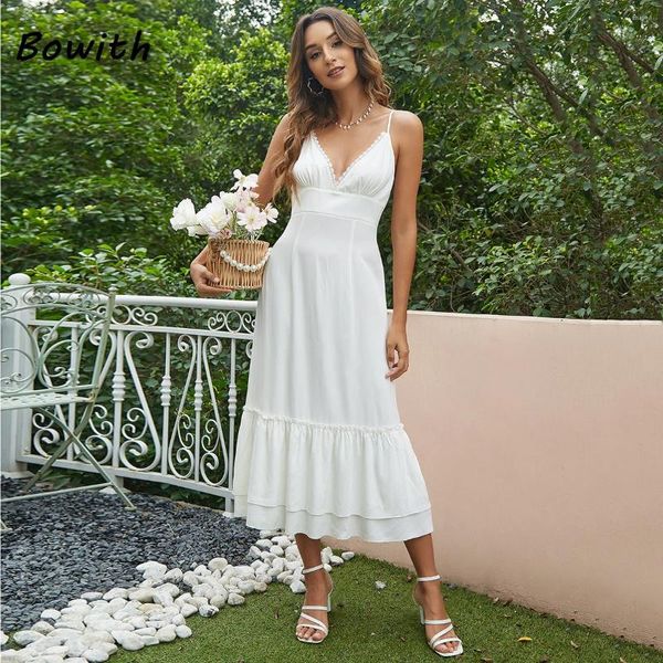 Partykleider Bowith Abendkleid Hochzeit elegante Brautjungfer für Frauen prom romantische weiße weiße v-heck Strand Vestidos2024