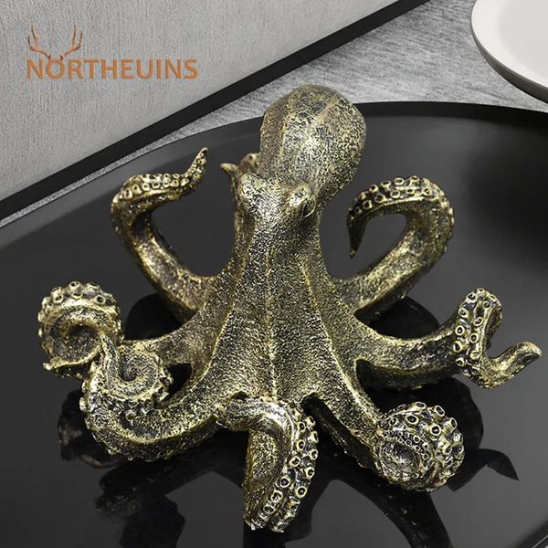 Northeuins Resina Octopus estatuetas Retro Animal estátua Arte Decorativa Ornamento Decoração de escritório em casa Acessórios para decoração Objeto Presente 240416