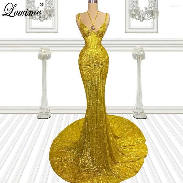 Платья для вечеринок блестящие желтые блестки Вечерние спагетти русалки платья vestidos de gala fash
