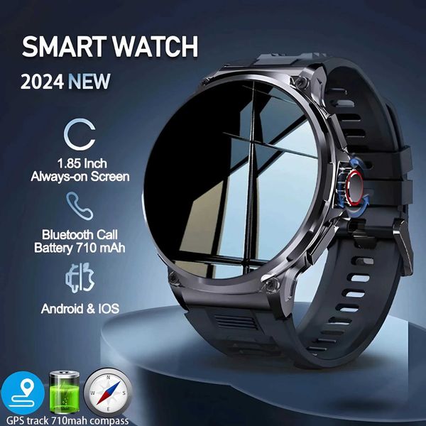 Relógios de pulso 2024 Nova qualidade militar Track Smart Watch Men 1.85ultra HD Bluetooth Call 710 Mah Pressão sanguínea Oxigênio Smart Watch 240423