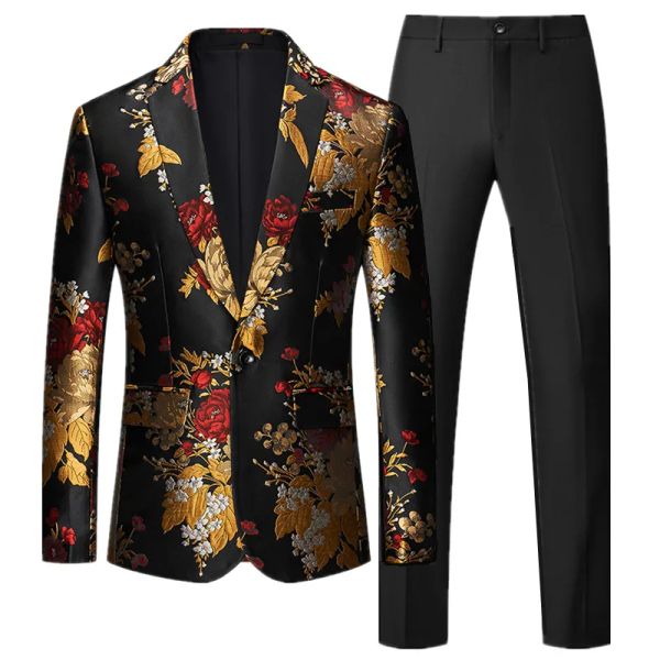 Suits Moda Marka Erkekler İş Swallowtail Suit 2 Parça Erkekler Düğün Prom Partisi Lüks Elbise İnce Fit Jacquard Blazer ve Pantolon
