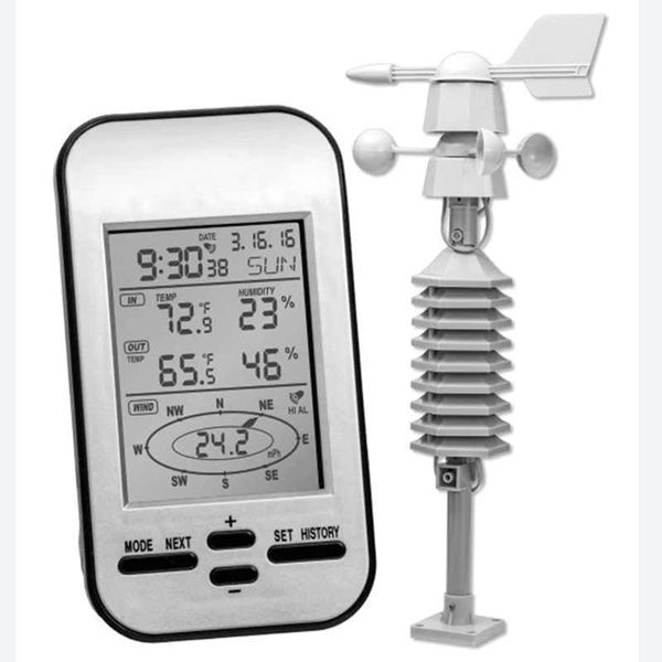 Termometri domestici Professional Wireless Metel Metel Station Anemometro Out Velocità Direzione del vento Sensore Digital Reflao Felta di temperatura MeTo