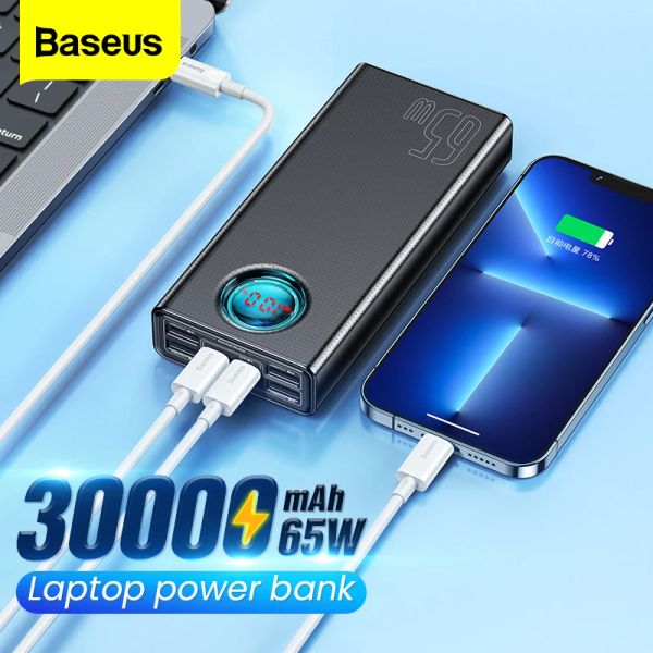 CHARGERS BASEUS PD 65W POWER BANK 30000mAH CARREGA RÁPIDO BATERAGEM EXTERNAL CARREGENTE POWERBANK PowerBank para MacBook Pro Laptop iPhone Xiaomi