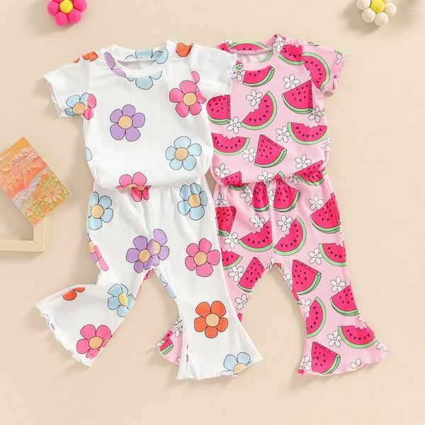 Set di abbigliamento per bambini outfit estivi per le gocce floreali/anguria maglietta manica corta e pantaloni di bagliori elastici carini abiti da 2 pezzi