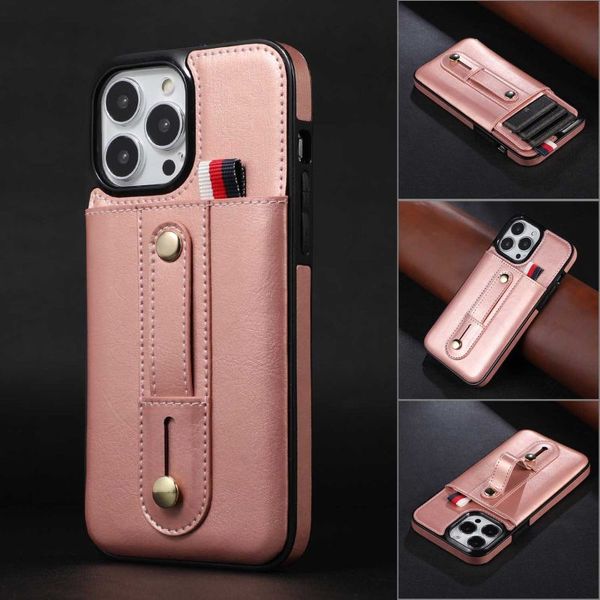 Design patenteado Hidden Hidden Card Slot Stand Caso para Apple iPhone14/15 (Pro Max) Caso de couro de capa total PU+TPU