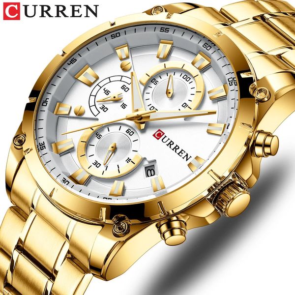 Oro orologi da uomo di lusso di lusso Curren Quartz Owatch Fashion Sport e Causal Business Watch Male Clock Reloj Hombres 240417