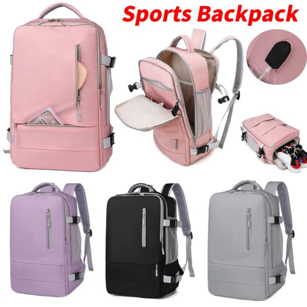 Bolsas Multipockets Women Laptop Mochila 15.6 polegadas adolescentes menina USB Charging School Backpack Independent Shoe Bag Saco de viagem ao ar livre
