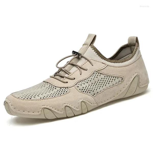 Casual Schuhe Sommernetz Gesicht Tintenfisch Bean Herren atmungsable Fußabdeckung Fahr Leder D97