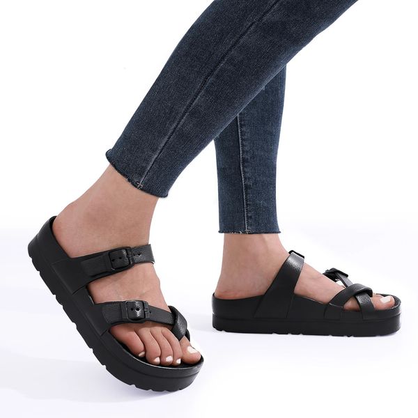 Shevalues Fashion Platform Platform Sandal стельки с помощью поддержки архи регулируемые шлиппы для пряжки Feeamle Outdoor Beach Slides 240423
