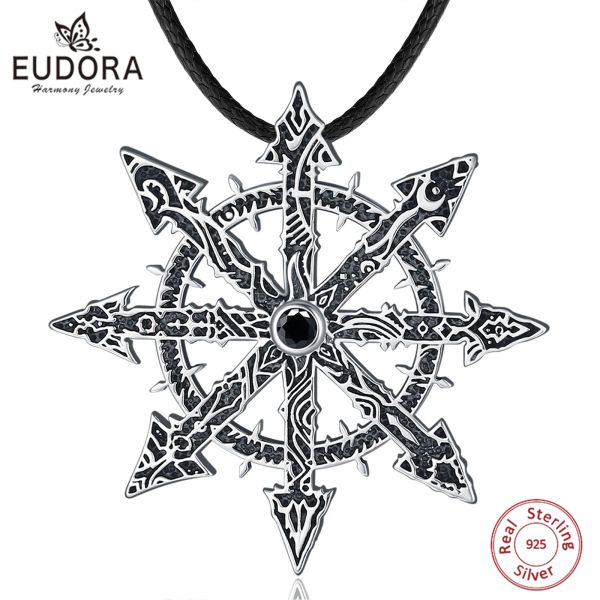 Halsketten Eudora 925 Sterling Silber Chaos Star Anhänger Chaos Star Magic Anhänger Kabbala Chaos Rad Amulett Halskette Punkschmuck für den Menschen