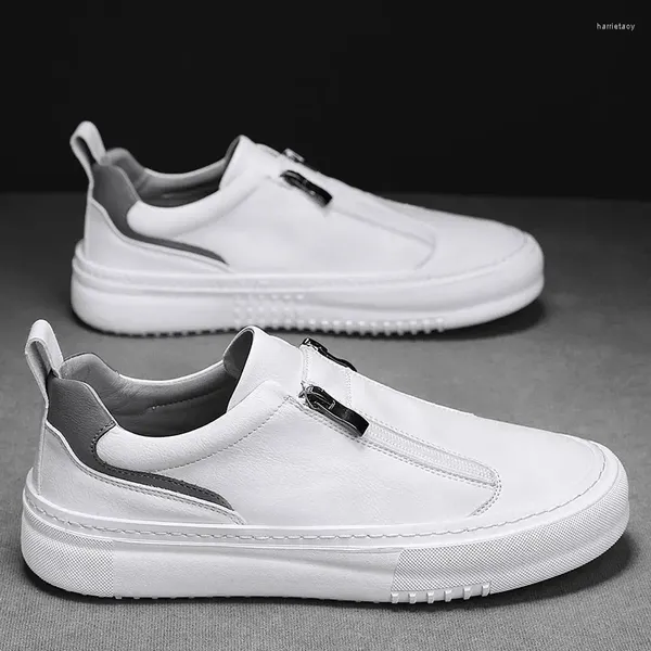 Sapatos casuais estilo coreano Moda masculina Genuíno de couro Flats Designer de marca White Shoe Slip-On Slowers Soakers Youth Street