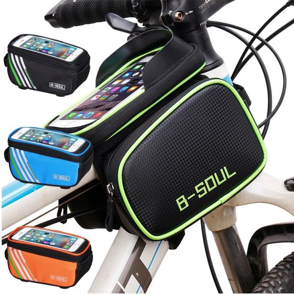 Bsoul Bicycle Bag Saddlebags Передний сенсорный экран водонепроницаемый телефон горные циклы корзины для аксессуаров 240416