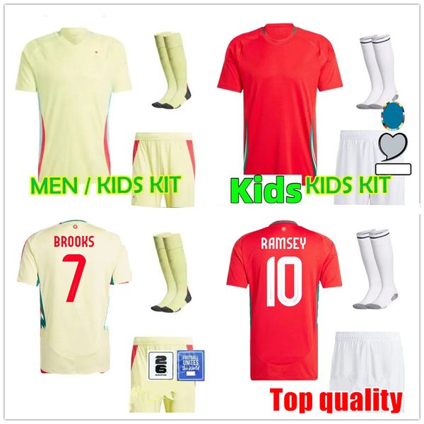 2024 camisas de futebol de New Wales James Bale 24 25 Camisas de futebol galês Johnson N.Williams Rodon T.Roberts Cabango Levitt Moore Thomas Men Kit Kit Jersey Top Quality Quality Quality