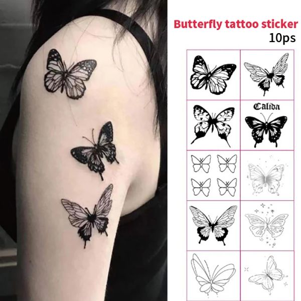 Tattoos 10pcs Impermeável Tatuagem Temporária Adesivo Pequeno Borboleta Arte do corpo Tatto de tatuagem FALHA TATELA FLASH CLAVICA para homens