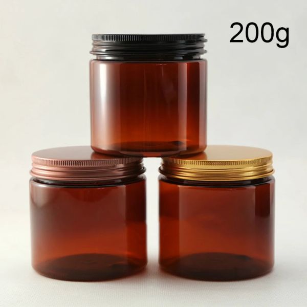 Garrafas 200g garrafa de plástico marrom Plástico vazio jar com creme facial loção máscara máscara de chá de chá de café recipiente de açúcar recarregável 7oz 7oz