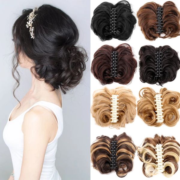 Chignon Synthetic Chignon Messy Curly Klauen Haarbrötchen knackig gefälschte falsche Haarband Schwanz für Frauen Haarstücke Schwarz Blonde Brown