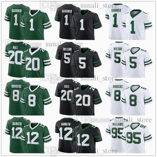 Neue Looks Trikots für 2024 Fußball 5 Garrett Wilson 1 Sauce Gardner 20 Breece Hall 8 Aaron Rodgers 12 Joe Namath 95 Quinnen Williams Männer Frauen Jugendgenähte