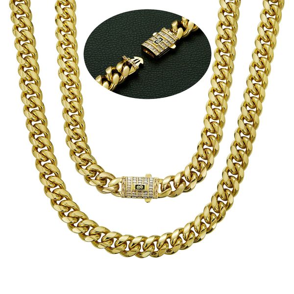 6-14 mm de hip-hop aço inoxidável Miami Chain cubana 14k Gold Gold Copper S Clasp