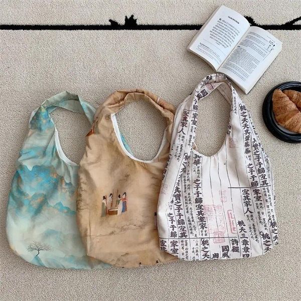 Saco de ombro de tecido de algodão YouDa para mulheres bolsa de padrão de estilo chinês de grande capacidade casual para compras casuais sacolas
