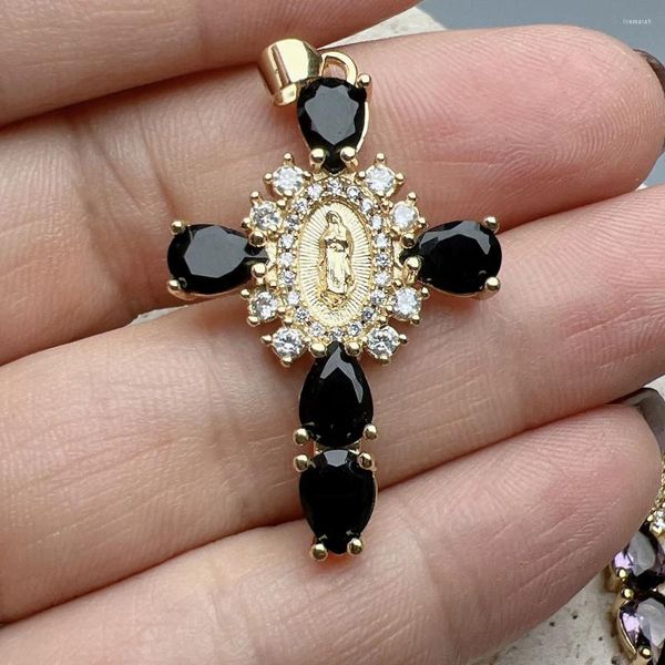 Подвесные ожерелья религиозное крест -гвадалупе подвески женщины Мода металлические кристаллические цирконы очарование