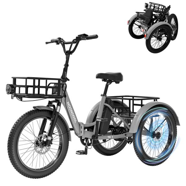 Erwachsene Elektrische Dreirad -Senioren -Fettreifen -Falten -Trike mit Korb 500W 48v15ah