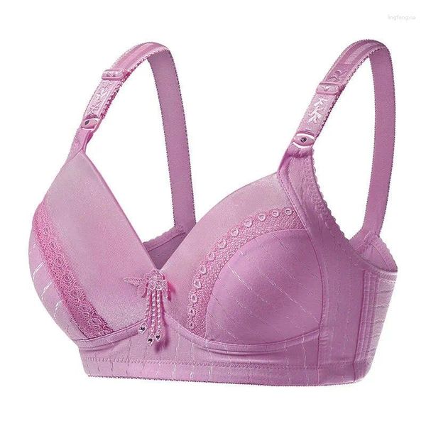 Bras de tamanho grande feminino feminino arame grátis Borgonha B C Cup para seios lingerie fino de algodão damas