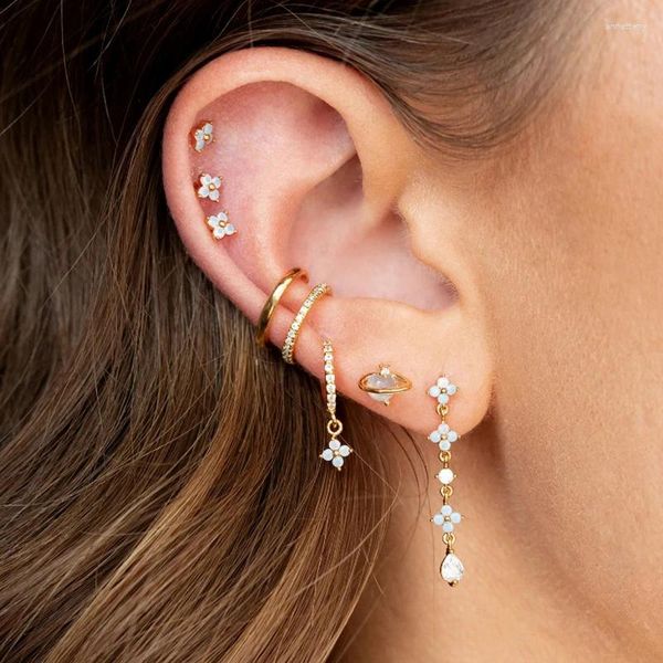 Hoop Ohrringe Vintage Edelstahl Zirkon Blütenanhänger für Frauen einfache Mode Huggies Knorpel Piercing Schmuck Areten Areten