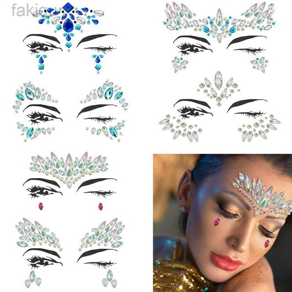 Vücut boya 6pcs denizkızı yüz mücevher mücevherler rhinestones rave göz vücut geçici çıkartmalar kristal yüz çıkartmaları festival partisi için süslemeler d240424