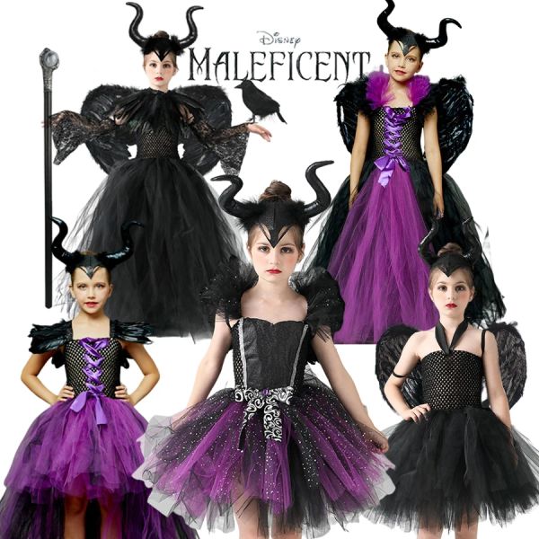 Defina roupas de fantasia maléficas, garotas de Halloween, batizado de batismo preto glam ghledprom Kids Cosplay Demon Queen Witch Roupas de bruxa