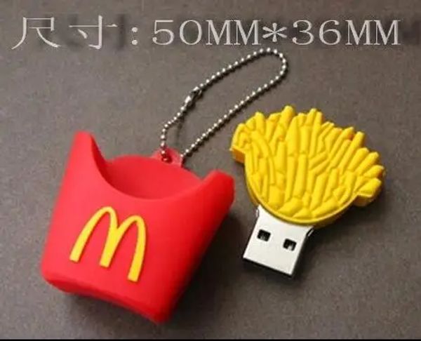 Kontroller Sıcak McDonald Patates Kızartması USB2.0 USB Flash Drive Girls Hediye 64G USB Flash Drive 32G USB Flash Drive 16g Cartoon Hediye Özel