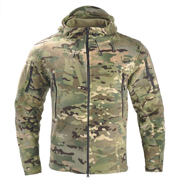 Abbigliamento Han Wild Full Zip Up Giacca in pile tattica in pile camo Militare con cappuccio termico con cappuccio da lavoro giacca da uomo Osci da vento
