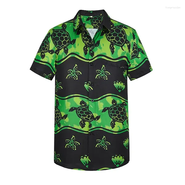 Herren -Casual -Shirts Sommer Hawaiian für Männer Digitale Druckmenschen kurzärmelig Button Down Plus Size Blumal Aloha Beach Shirt