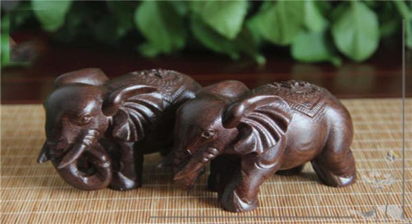 2pcs artesanato de escultura em madeira Rawdenim Elephant 6cm Ornamentos de madeira de mobília Artigos 3479576