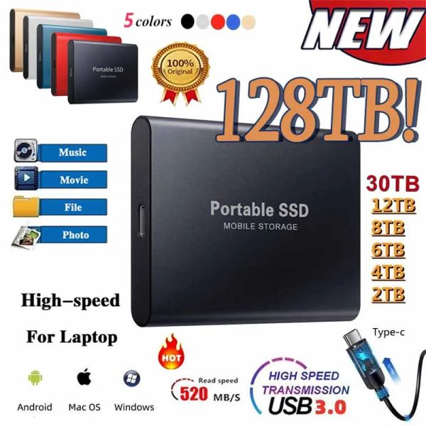 Комбалы Портативный SSD 1 ТБ/2 ТБ Highcapacity USB/Typec Интерфейс Highspeed Mini Hard Disk Внешний жесткий диск для ноутбуков/рабочего стола/телефонов