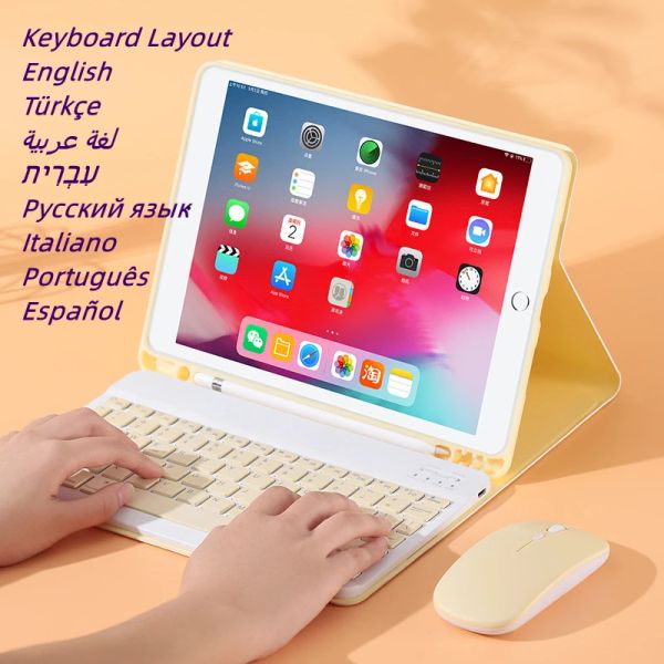 Mäuse für iPad Air 5 4 Fall mit Bleistifthalter drahtloser Bluetooth hebräisch italienischer Tastaturmaus für iPad Pro Air 4 8. Funda Deckung