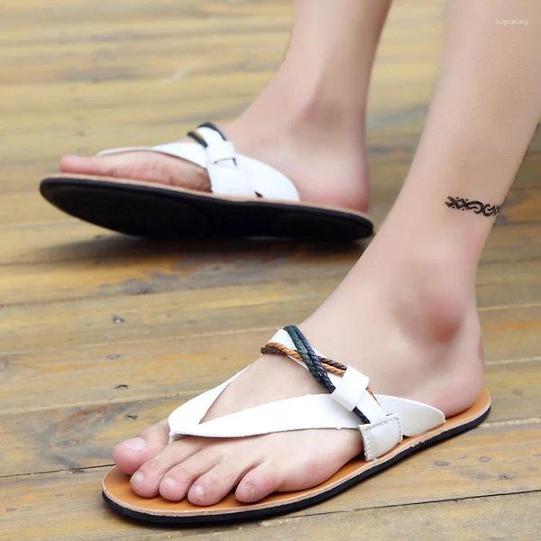 Slippers Trend Summer Men Casual Beach Shoes Black White Leather Mens Fashion Flop