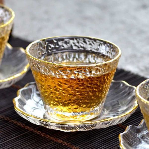 Tumblers Golden Glass Tea Cup с краем арабского кофе японский стиль кунг -фу зеленый пуэр китайский набор H240425