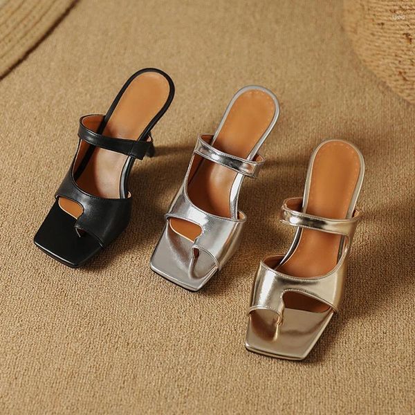 Kleiderschuhe Frauenkätzchen Heels Sandalen Mules Square Open Tode Slip auf Rückenless Hochzeit Mode High Heel Slides Pantoffeln