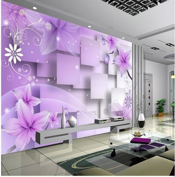 Wohnkultur Wohnzimmer natürliche Kunst lila warme Blumen TV -Wand Wandbild 3D Tapete 3D Wallpapiere für TV -Hintergrund2921945