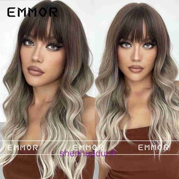 Designer Wigs di alta qualità Capelli per donne che vendono aria a caldo botti grandi onde lunghe curly gradiente marrone nera parrucca multicolore femmina