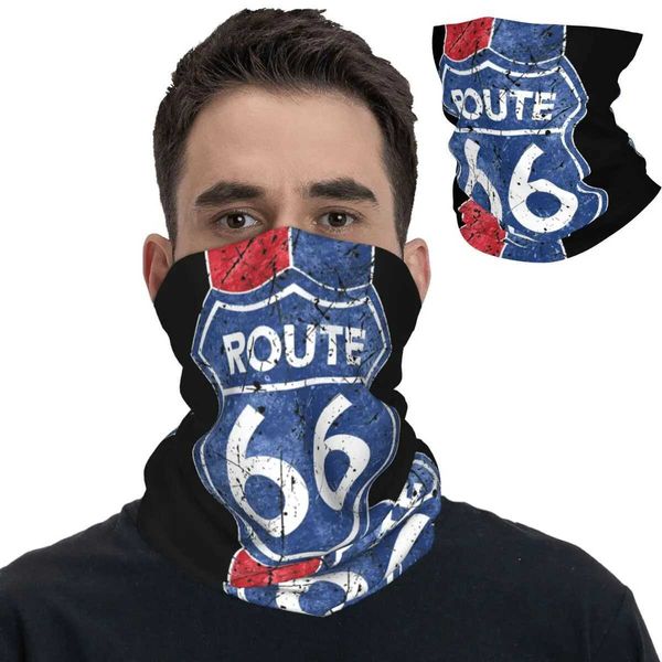 Máscara de moda Máscaras de pescoço Rota 66 Historic Road Bandana Coberning Tampa de pescoço impresso Balaclavas Face Sconhe Ciclismo multifuncional em execução unissex adulto inverno y240425