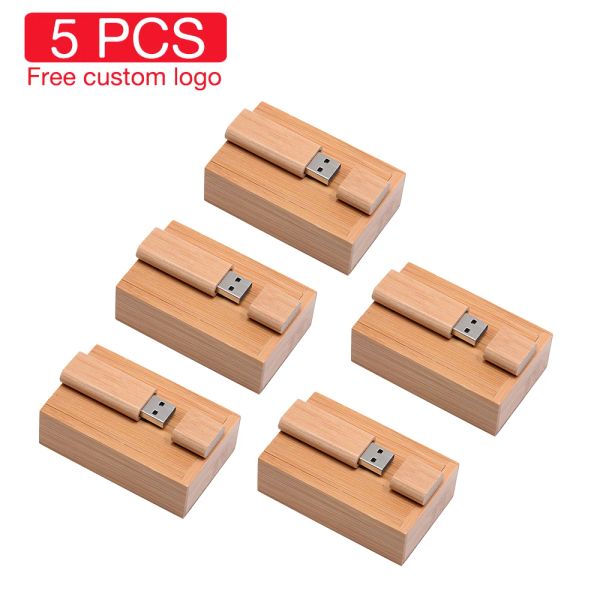 Laufwerke 5 PCs Lot USB Flash -Laufwerk 128 GB kostenloser benutzerdefinierter Logo Memory Stick 64 GB Kreative Fotografie Hochzeitsgeschenk Pen Drive 32G Wood Pendrive