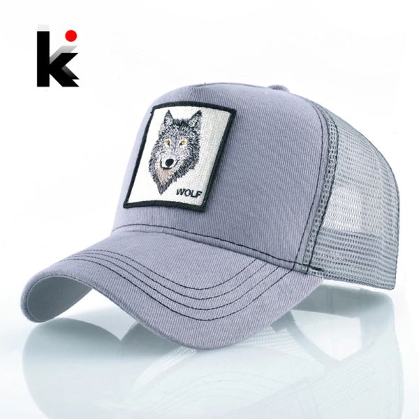 Softball Fashion Snapback Hat для мужчин летняя дышащая сетчатая бейсболка Women Wolf Вышивка хип -хоп Casquette Boys Kpop Bone