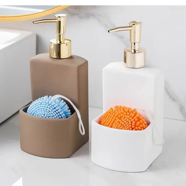 Dispensador de sabão líquido de grande capacidade de grande capacidade de cerâmica shampoo portátil garrafa de banheiro suprimentos para pia de cozinha rack de armazenamento de esponja