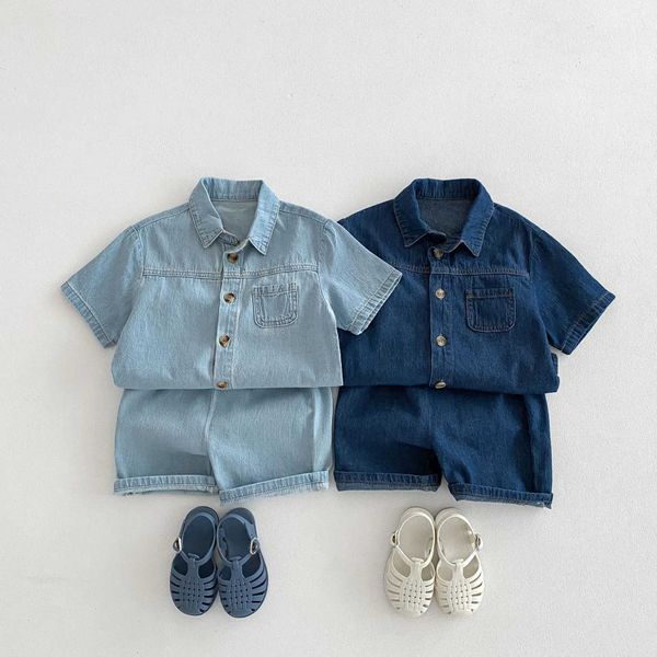 Kleidungsstücke Kids Clothing Set Denim Girls Anzug Denim Shirt und Shorts 2 PCs Jungen Denim Set Children Outfit H240425