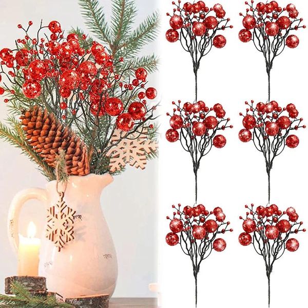 Dekorative Blumen Weihnachten Künstliche Kirschschaum Glitzer Beere DIY Blumen Geschenkbox für Home Wedding Party Room Dekoration Kranz Kranz