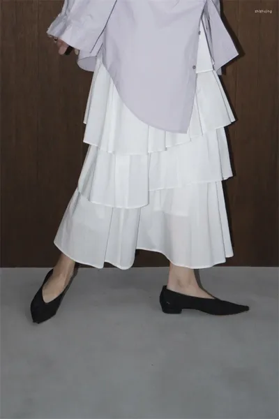 Saias Wakuta 2024 Summer A-line bolo tudo partido Faldas japonês longa camada de cor sólida Jupe, elegante e elegante cintura alta